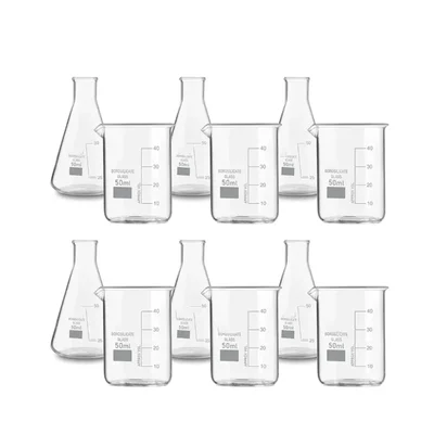 SBT 12 pcs 50 ml Borosilicate 3.3 Glass Beaker and Conical Flask with Graduation Marks