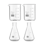 SBT 4 pcs 50 ml Borosilicate 3.3 Glass Beaker and Conical Flask with Graduation Marks