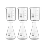 SBT 6 pcs 50 ml Borosilicate 3.3 Glass Beaker and Conical Flask with Graduation Marks