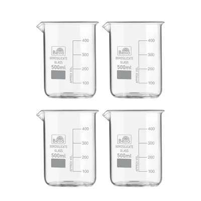 Pack of 4 Pcs 500 ml Bello Borosilicate 3.3 Glass Beaker with Graduation Marks
