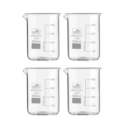 Pack of 4 Pcs 500 ml Bello Borosilicate 3.3 Glass Beaker with Graduation Marks