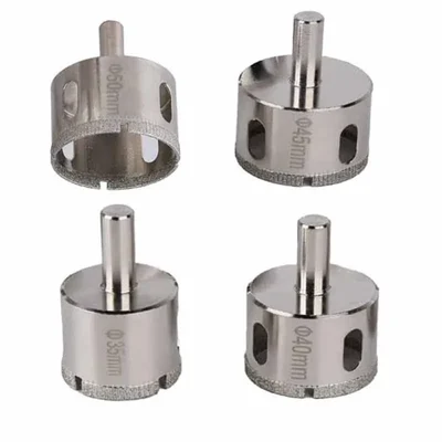 Heavy Duty 4 Pcs 35/40/45/50mm Diamond Coated Glass Core Hole Saw Bits For Glass, Tile, Marble, Ceramic 