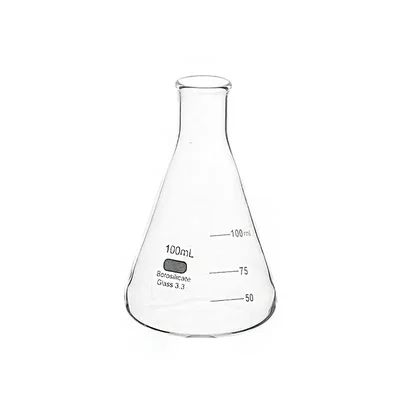 COMETEK 100ml Laboratory Erlenmeyer Flask - Borosilicate Glass With Narrow Neck Conical Shape and White Graduations