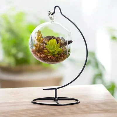 Ecofynd Ornament Display Stand-Glass Globe Air Plant Terrarium Pothook Stand (DS006-BLK)[Pack of 2]
