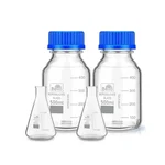 Set of 4 Pcs Bello Borosilicate Glass Measuring Conical & Reagent Bottle With Blue Screw Cap