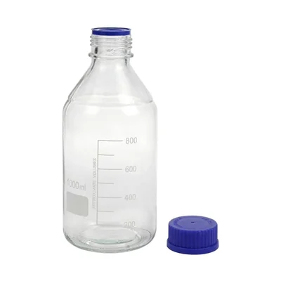 Cometek Borosilicate 3.3 Glass 1000ml Reagent Bottle with GL45 Blue Screw Cap and White Graduations