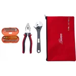 Globus Combo of  3pcs 8" Black Adjustable Wrench, 8" Red and Black Plier, Screwdriver Set/6 Pcs with Tool Kit Bag (809)