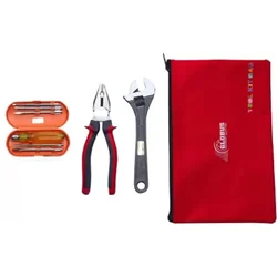 Globus Combo of  3pcs 8" Black Adjustable Wrench, 8" Red and Black Plier, Screwdriver Set/6 Pcs with Tool Kit Bag (809)