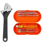 Globus Adjustable Wrench, 6 inch / 15 cm, Black, and Screwdriver Set, 6 Pieces, Hand Tool Kit (1233)