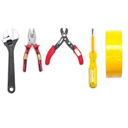 Globus Steel Hand Tool Set of 5 (8" Plier,  5" Tester,  5" Wire Stripper, 8" Adjustable Wrench, Black with PVC Electric Tape) (1261)