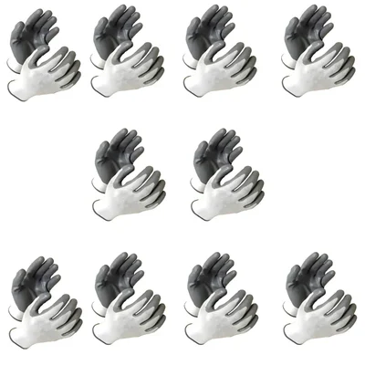 Kavacha Nylon White & Grey Nitrile Coated Cut Proof Hand Gloves(Pack-10 Pair)