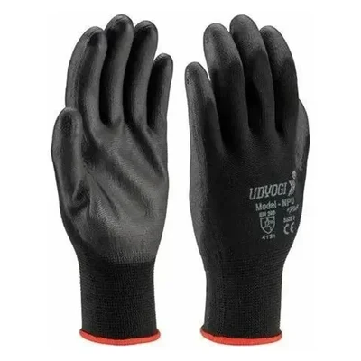Udyogi Polyurethane Coated Knit Gloves - Black Colour, Size 9 - For Industrial Hand Protection(Pack-1 Pcs)