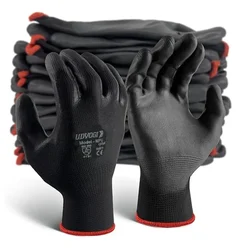 Udyogi Pack of 100 Polyurethane Coated Knit Gloves - Black Colour, Size 9 - For Industrial Hand Protection
