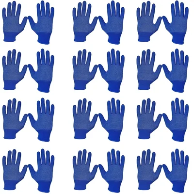 Delight 12 Pair Blue Colour 13 Gauge Large Size Polyester PVC Dotted Gloves (MPKD13-62)(BL)