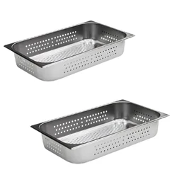 Malabar Pack of 2 Stainless Steel Perforated Gn Pan, Perforated Gastronorm Pan