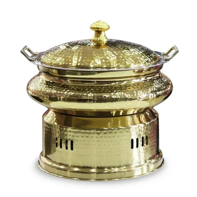 Hammered Stainless Steel Golden Round 6ltr Chafing Dish with Lid(Pack-Pack of 4)