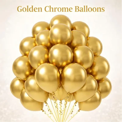 Pack of 10, Metallic Golden Chrome Latex Balloons for Birthday Party Decor with High Luster