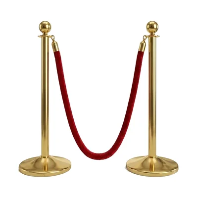 Premium Quality Golden Finish Queue Manager, with 1.5 meter Red Velvet Rope for Social Distancing (2 Pillar and 1 Rope)