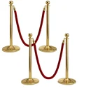 Premium Quality Golden Finish Queue Manager, with 1.5 meter Red Velvet Rope (2 Pillar and 1 Rope) - Pack of 2