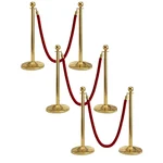 Premium Quality Golden Finish Queue Manager, with 1.5 meter Red Velvet Rope (2 Pillar and 1 Rope) - Pack of 3
