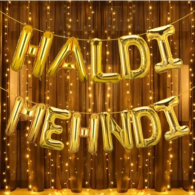 3 Pcs Golden Foil Haldi Mehndi Balloon Light Kit Wedding Ceremony Party Décor (pack of 2)