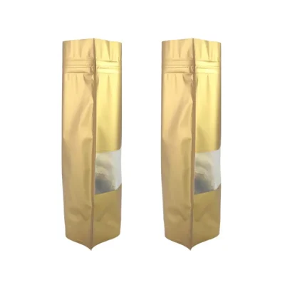 1Kg, 20x30 cm Gold Color Reusable Pet+Poly Stand Up Pouches With Transparent Window(Pack-50 Pcs)