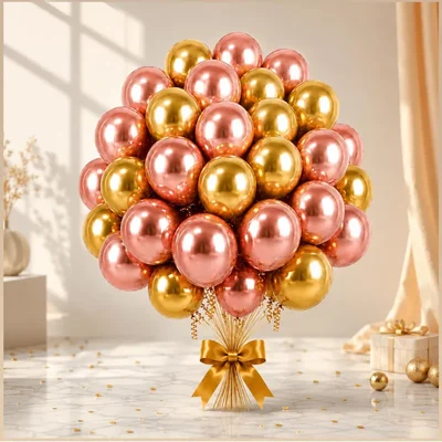 Pack of 4, 30 Pcs Gold & Rose Gold Chrome Metallic Balloons with Ribbons for Birthday & Wedding Party Decor