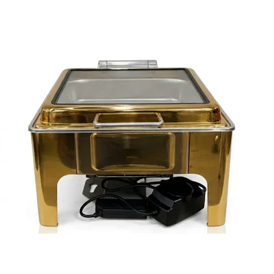 Heavy Duty Gold Square Electric 6.5L Chafer with Heating Element for Commercial Kitchen Buffet Food Warming