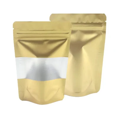 750gm, 17x26.5 cm Gold Color Reusable Pet+Poly Stand Up Pouches With Transparent Window(Pack-50 Pcs)