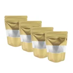 750gm, 17x26.5 cm Gold Color Reusable Pet+Poly Stand Up Pouches With Transparent Window