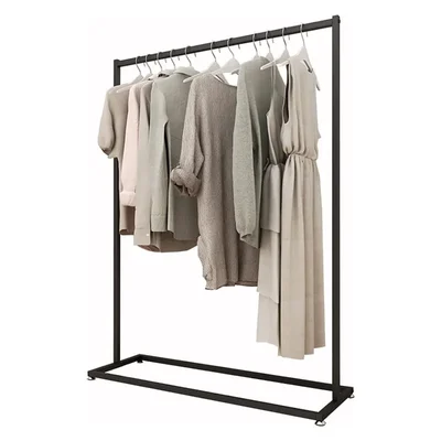 KTG Modern Garment Rack, Metal Frame Clothes Stand with Single Rail, Black-160 x 120 x 40 Cm