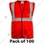 Gravitech Pack of 100 50 GSM Red Safety Jacket with 2" PVC Reflective Tape GI-RJ-01
