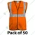Gravitech Pack of 50 50 GSM Orange Safety Jacket with 2" PVC Reflective Tape GI-RJ-01