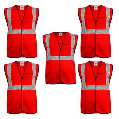 Gravitech 50 GSM Red Safety Jacket with 2" PVC Reflective Tape GI-RJ-01 (Pack-5 Pcs)