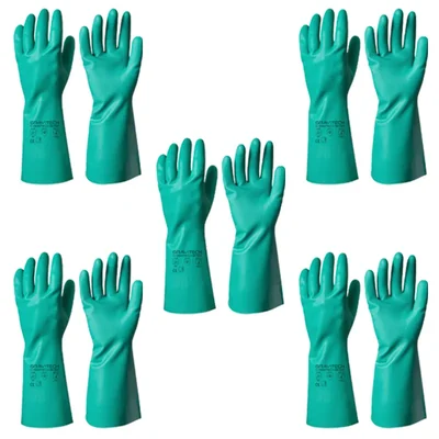Gravitech Pack of 5 Pairs GI-1000 Nitrile Gloves - 100% Nitrile, Flock Lined, Cut & Puncture Resistant, EN Certified