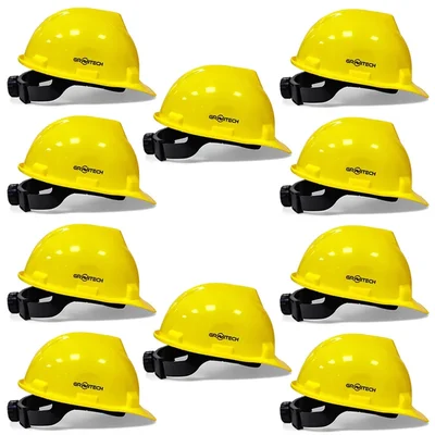 Gravitech Pack of 10 'V' Corrugated HDPE Safety Helmet with Ratchet Type Adjustment for Industrial Use (STRONG CAP-R)