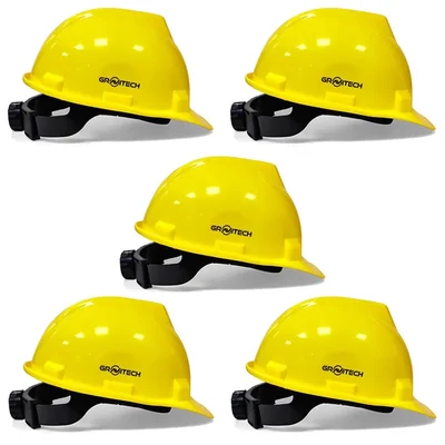 Gravitech Pack of 5 'V' Corrugated HDPE Safety Helmet with Ratchet Type Adjustment for Industrial Use (STRONG CAP-R)