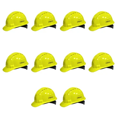 Gravitech Pack of 10 '5 Rib' Corrugated HDPE Safety Helmet, Ratchet Type Adjustment with Ventilation for Industrial Use (STURD-RV)