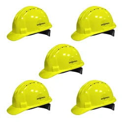 Gravitech Pack of 5 '5 Rib' Corrugated HDPE Safety Helmet, Ratchet Type Adjustment with Ventilation for Industrial Use (STURD-RV)