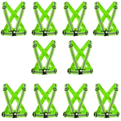Gravitech 10 Pcs 360° High Visibility Green Colour Elastic Cross Belt With Reflective Tape For Safety Purpose