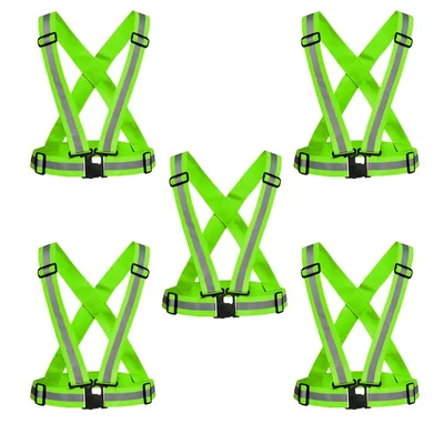 Gravitech 5 Pcs 360° High Visibility Green Colour Elastic Cross Belt With Reflective Tape For Safety Purpose