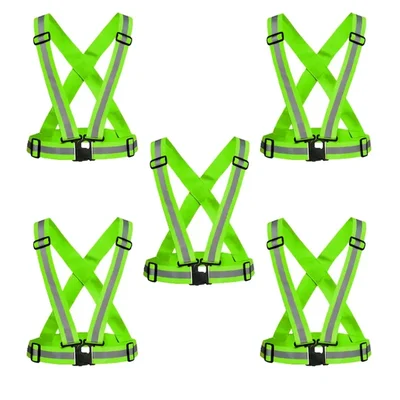 Gravitech Pack Of 5,15,50 Pcs  Elastic Cross Belt, 360° High Visibility Green Colour  With Reflective Tape For Safety Purpose(Pack-5 Pcs)