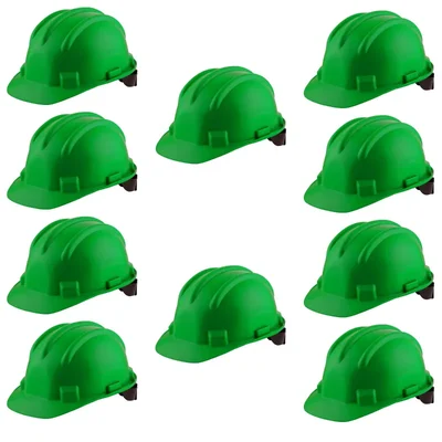 Heavy Duty Pack of 10 Ratchet Safety Helmet, Green Colour, Hard Hat For Construction and Industrial Work