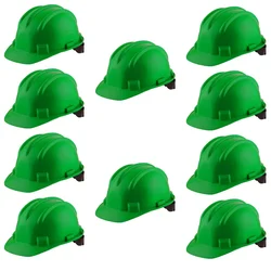 Heavy Duty Pack of 10 Ratchet Safety Helmet, Green Colour, Hard Hat For Construction and Industrial Work