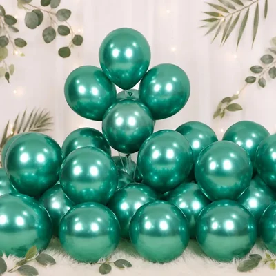 Pack of 4, 30 Pcs Green Metallic Chrome Latex Balloons Decoration Kit with Banner