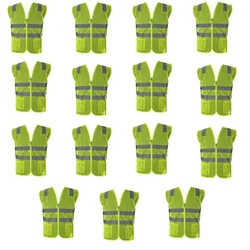 Safedot Pack of 15 Green Reflective Safety Jackets, 125 GSM, Quality Zipper, 2 Pockets - Enhanced Visibility & Comfort