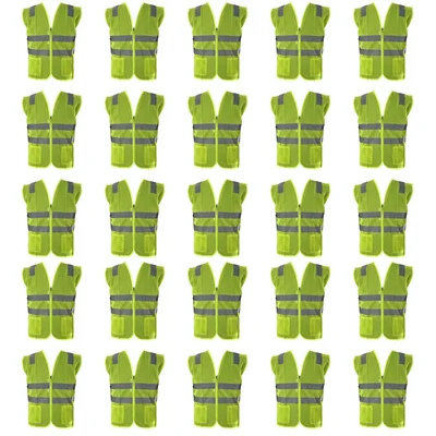 Safedot Pack of 20 Green Reflective Safety Jackets, 125 GSM, Quality Zipper, 2 Pockets - Enhanced Visibility & Comfort