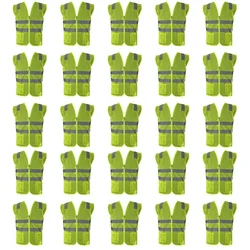 Safedot Pack of 20 Green Reflective Safety Jackets, 125 GSM, Quality Zipper, 2 Pockets - Enhanced Visibility & Comfort