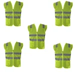 Safedot Pack of 5 Green Reflective Safety Jackets, 125 GSM, Quality Zipper, 2 Pockets - Enhanced Visibility & Comfort