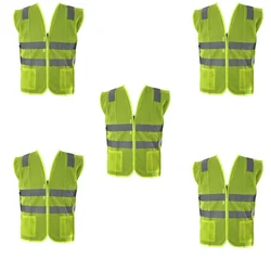 Safedot Pack of 5 Green Reflective Safety Jackets, 125 GSM, Quality Zipper, 2 Pockets - Enhanced Visibility & Comfort
